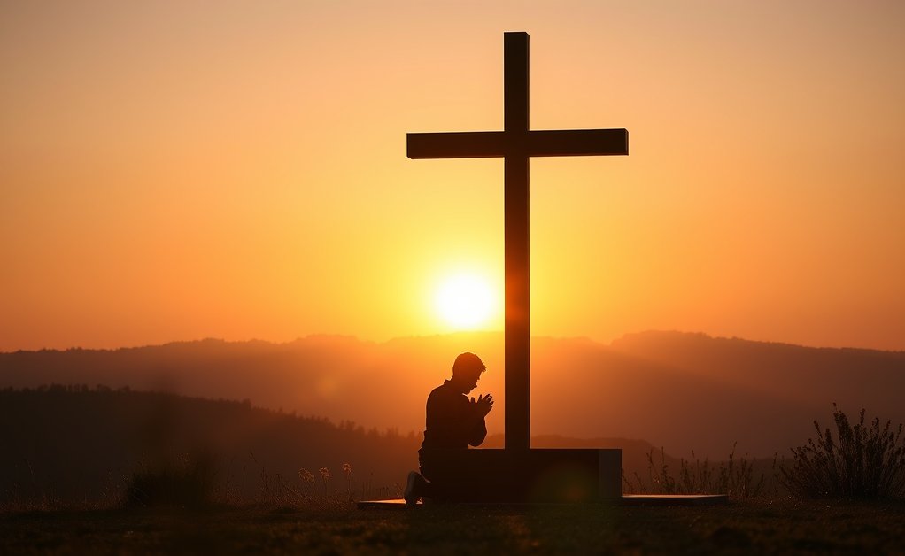 Praying at the foot of the cross